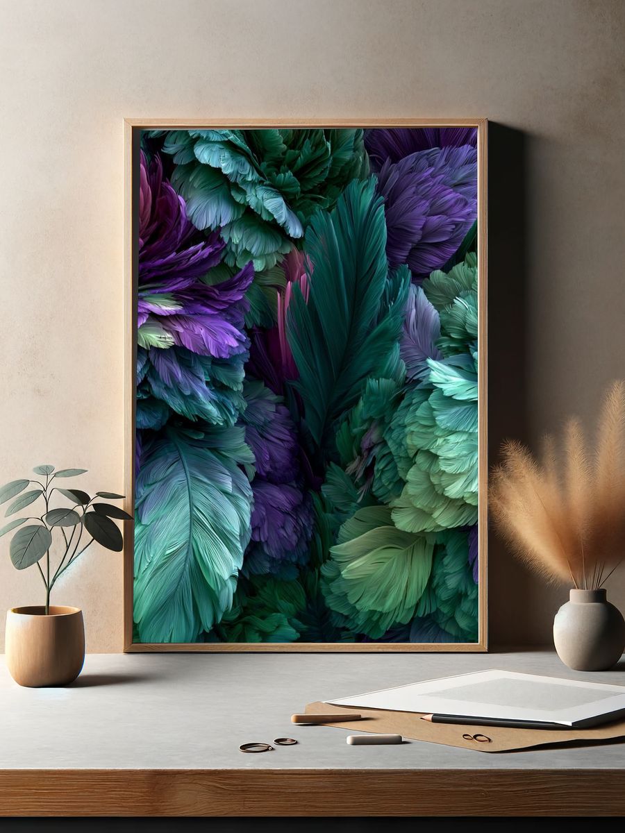 Feather Bloom Abstract Print. — room view 2