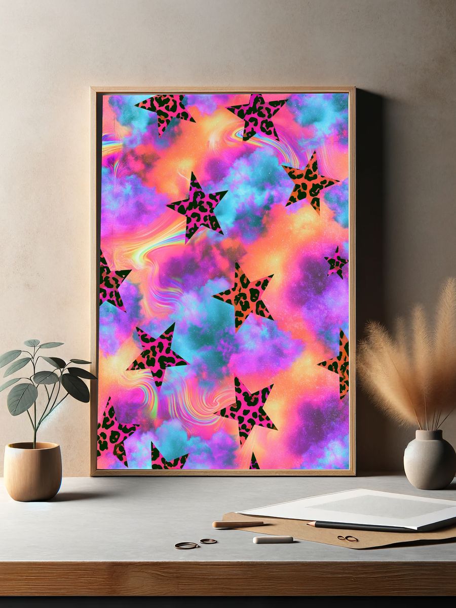 Neon Star Cloud Abstract Poster. — room view 2