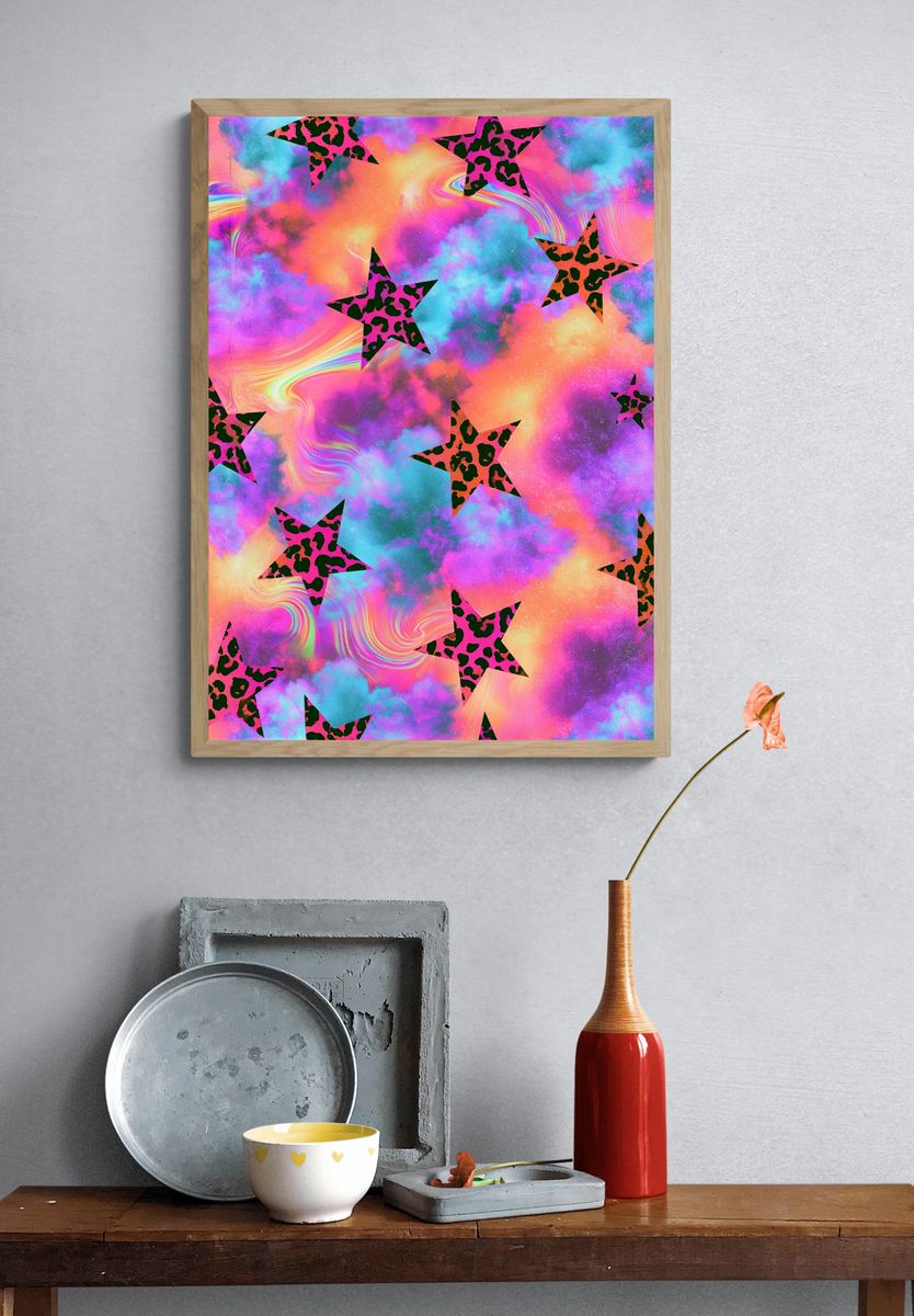 Neon Star Cloud Abstract Poster. — room view 3