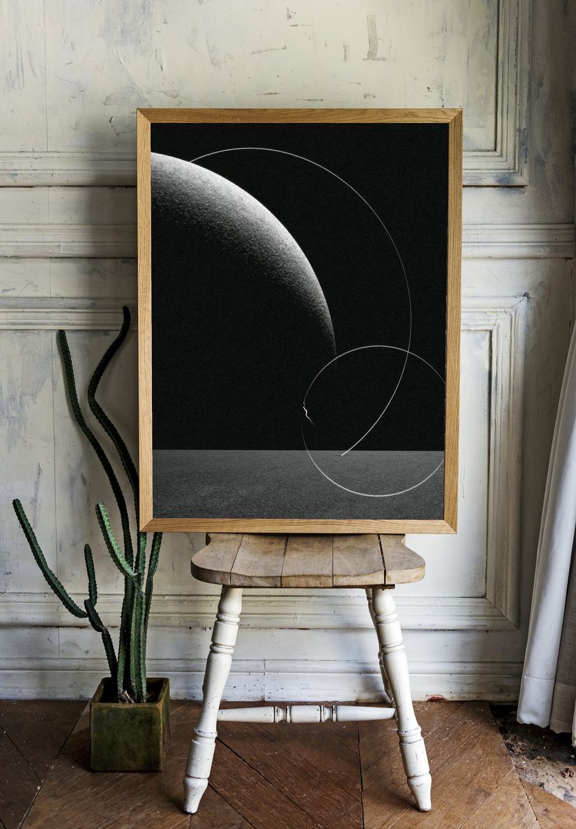 Monochrome Lunar Orbit Abstract Poster. — room view 1