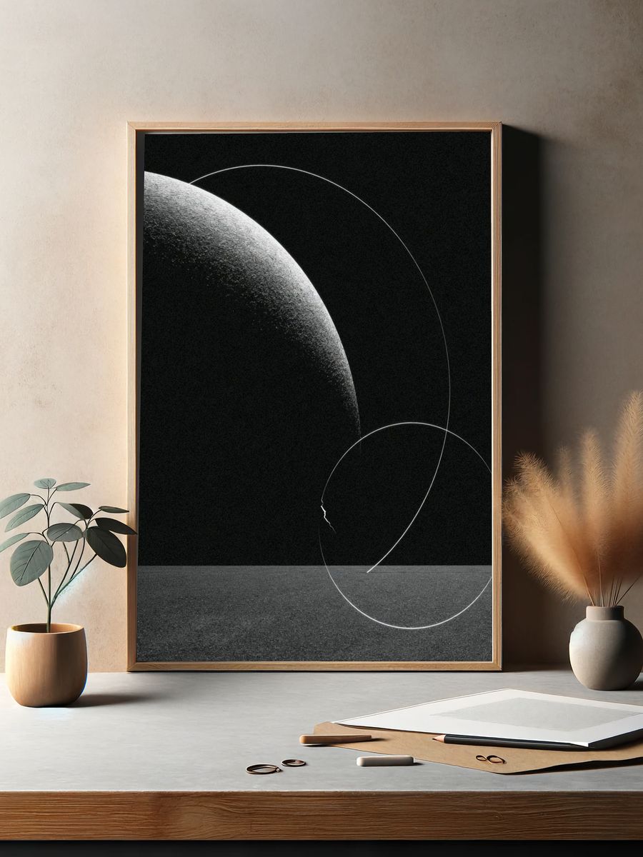 Monochrome Lunar Orbit Abstract Poster. — room view 2