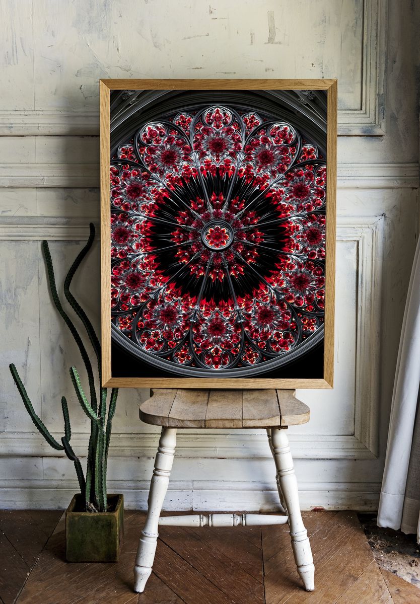 Crimson Rose Mandala Abstract Poster. — room view 1
