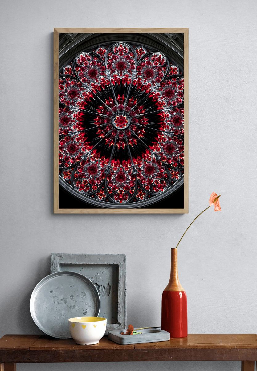Crimson Rose Mandala Abstract Poster. — room view 3