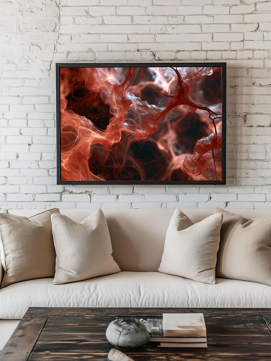 Crimson Smoke Abstract Poster. room preview