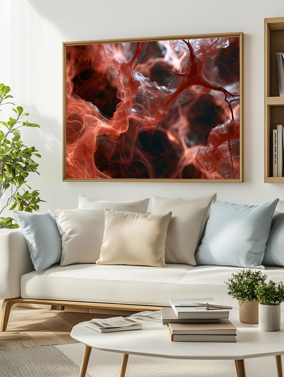 Crimson Smoke Abstract Poster. — room view 2