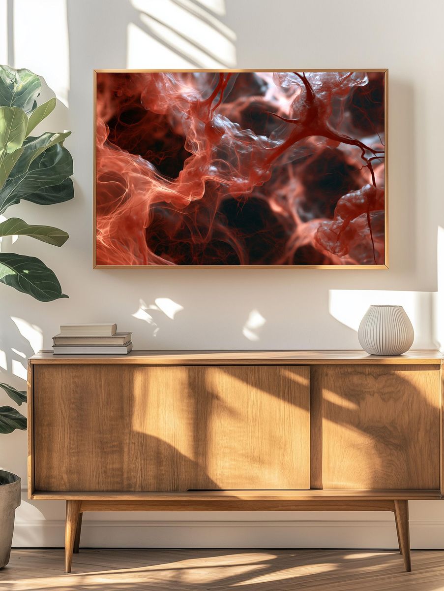 Crimson Smoke Abstract Poster. — room view 3