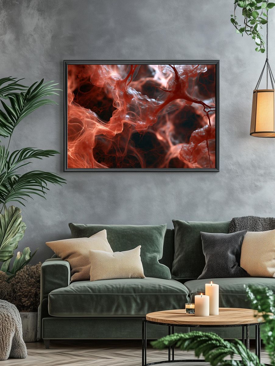 Crimson Smoke Abstract Poster. — room view 4