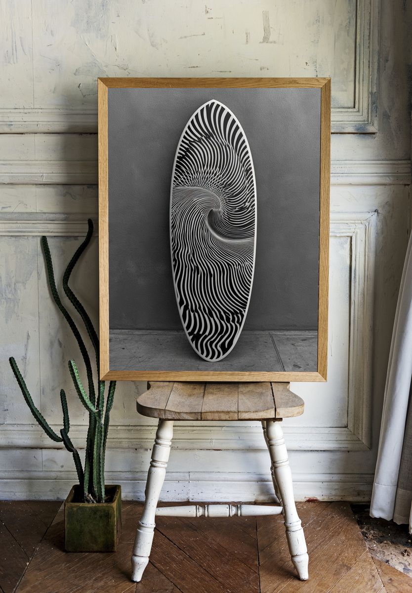 Monochrome Spiral Optical Art Poster. room preview