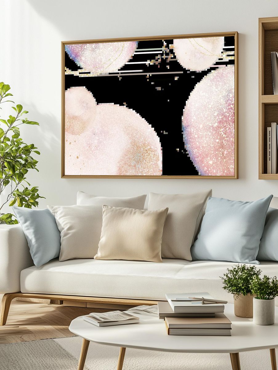 Golden Silk Droplets Abstract Print. — room view 2
