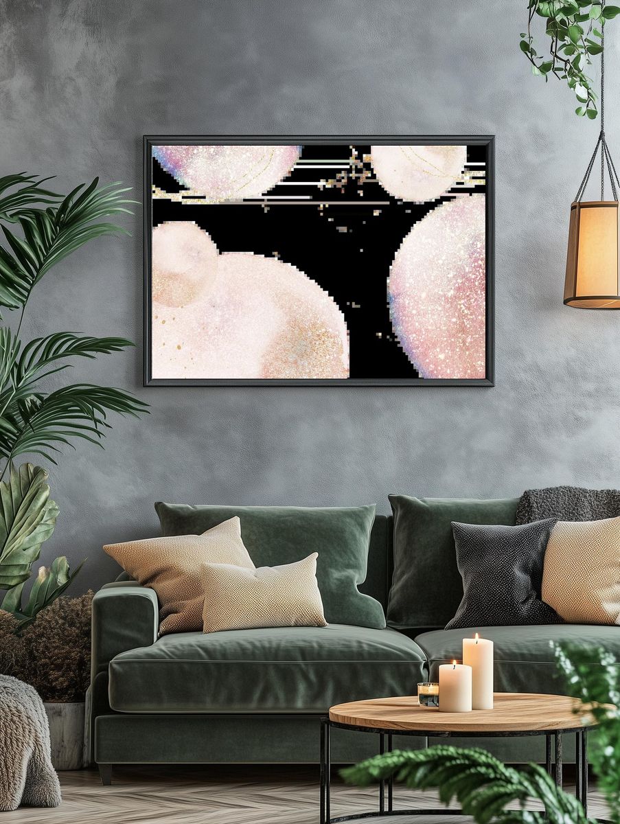 Golden Silk Droplets Abstract Print. — room view 4