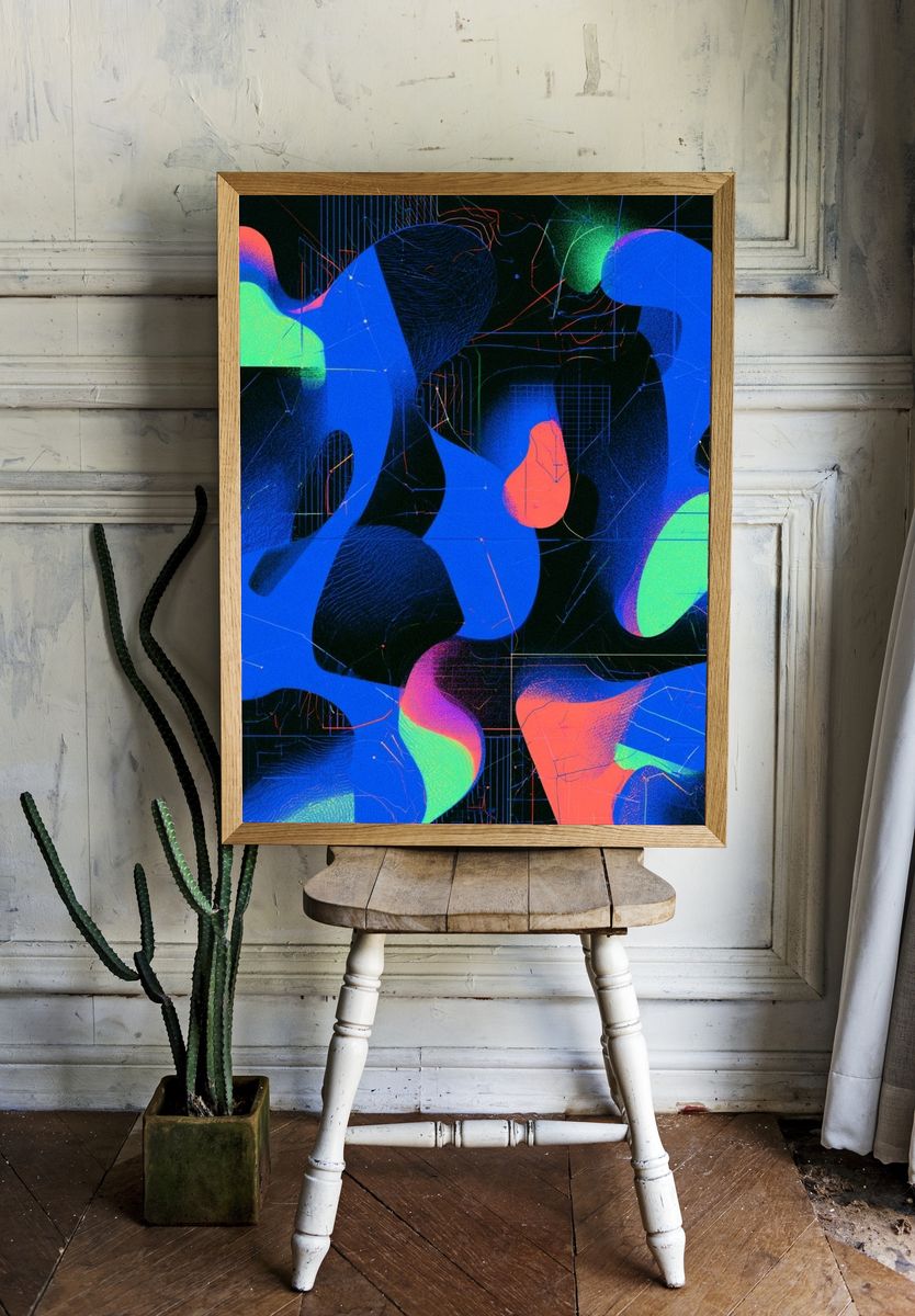 Neon Fluid Geometry Abstract Poster. — room view 1
