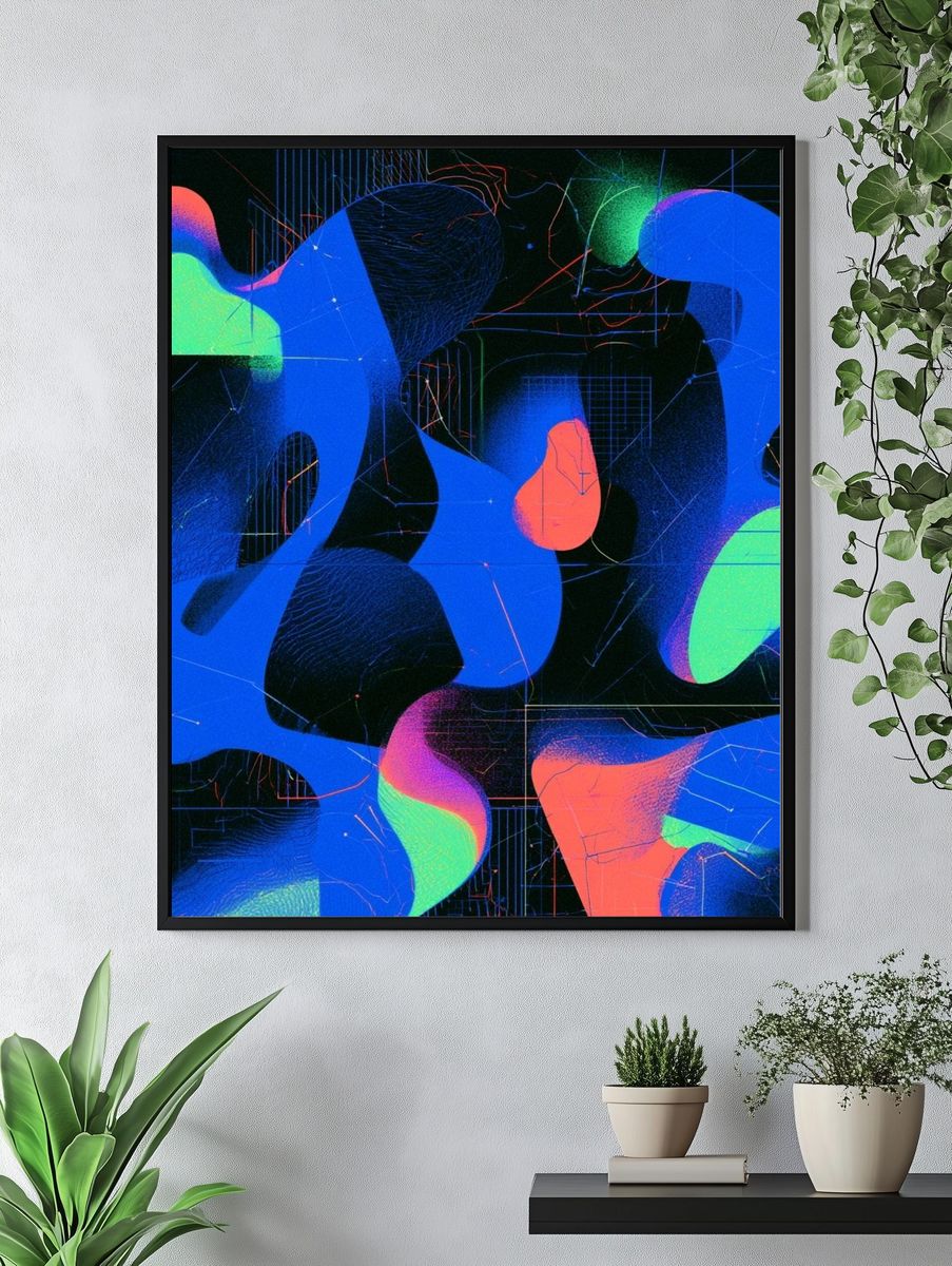 Neon Fluid Geometry Abstract Poster. — room view 4