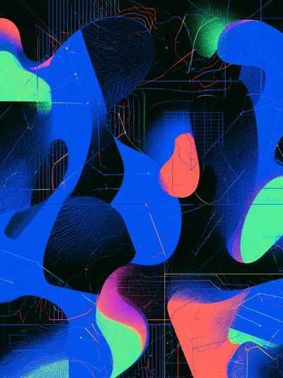 Neon Fluid Geometry Abstract Poster.