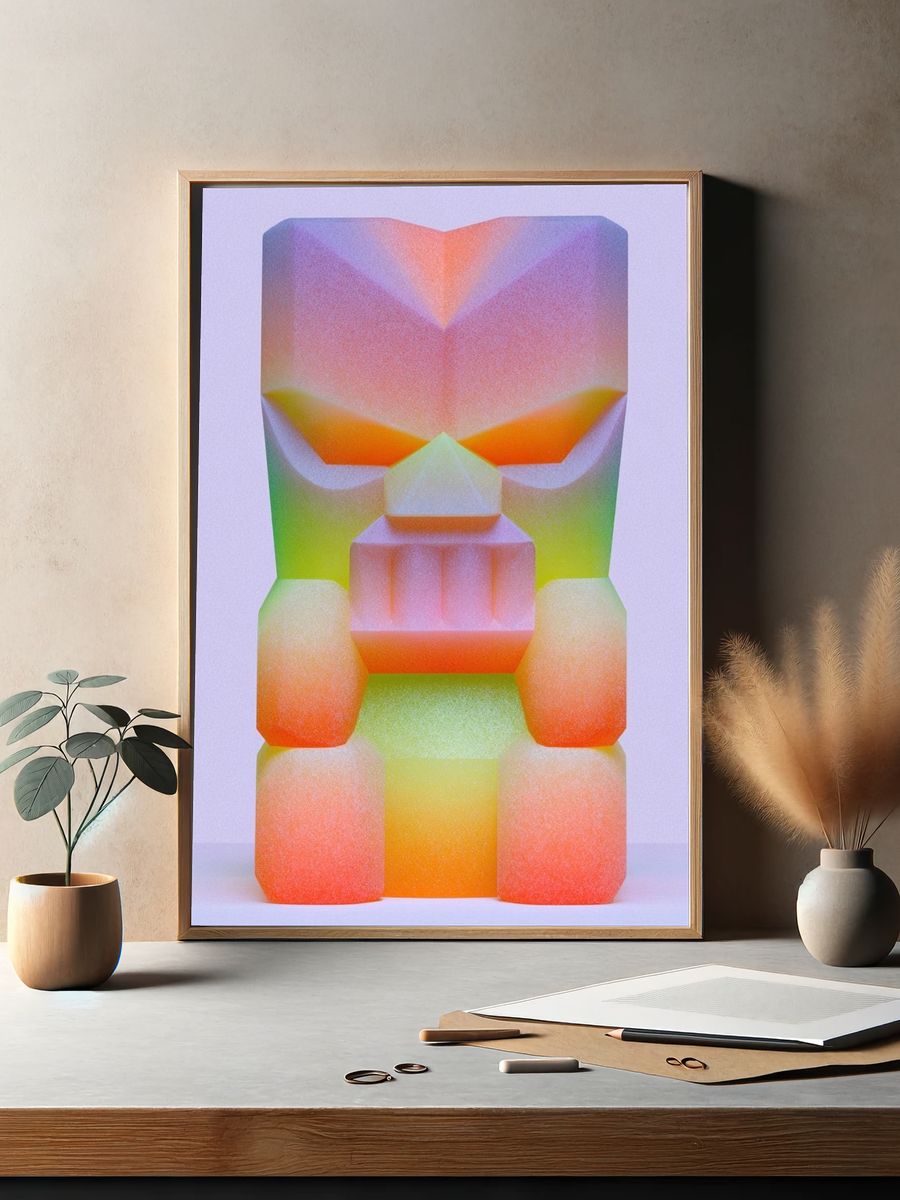 Neon Geometric Face Abstract Poster. — room view 2