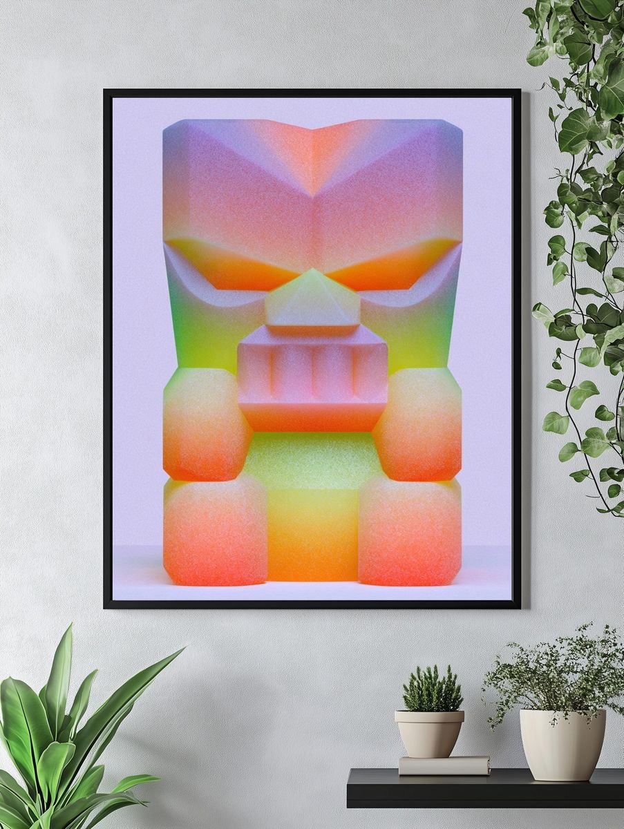 Neon Geometric Face Abstract Poster. — room view 4