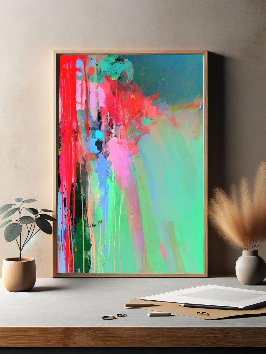 Neon Color Drip Abstract Poster. — room view 2