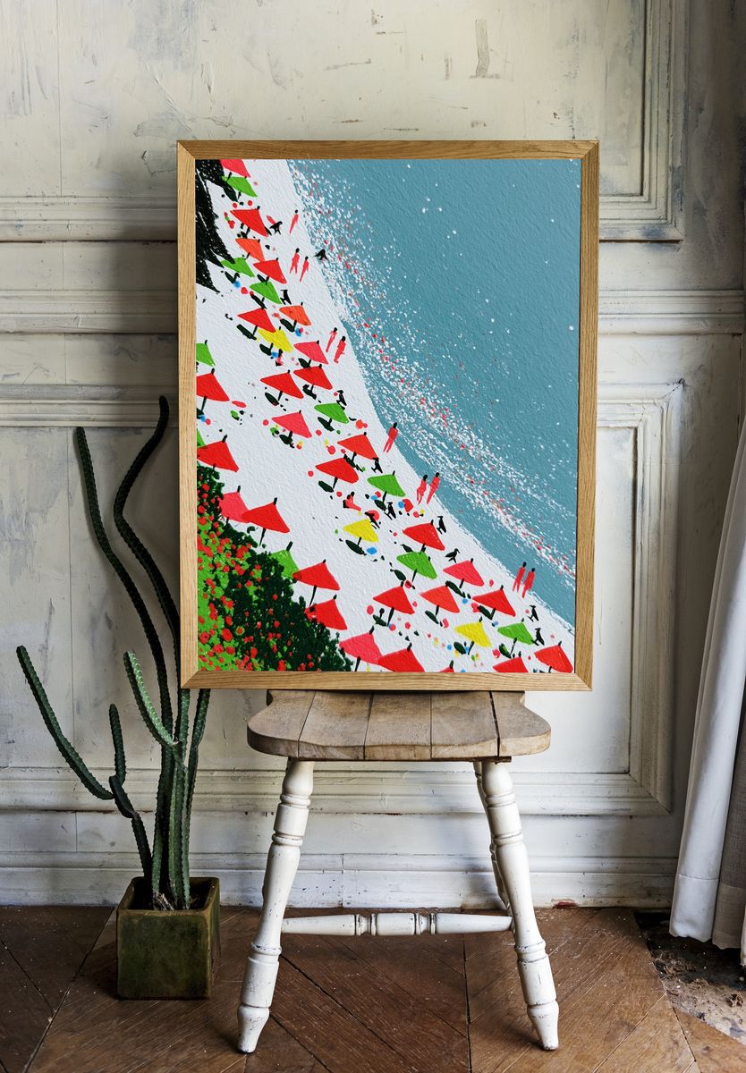 Abstract Coastal Sailboats Print. — room view 1