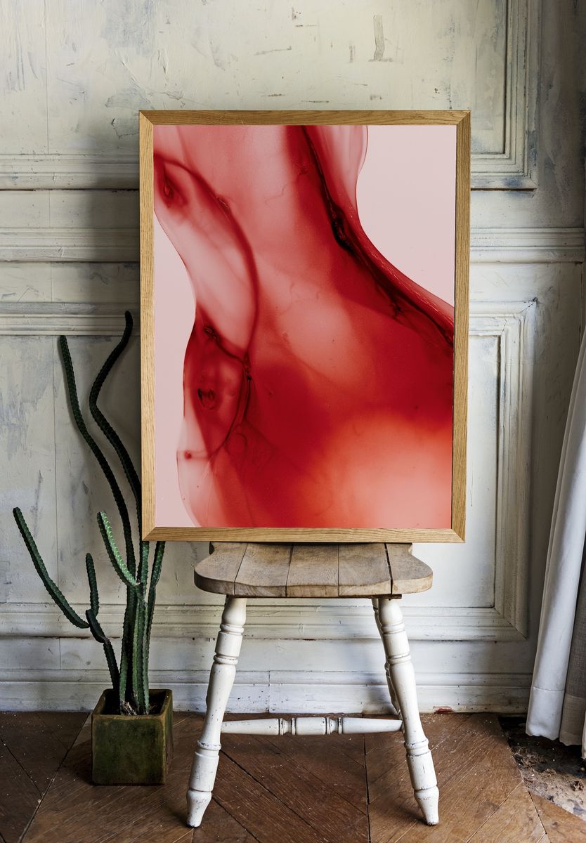 Crimson Fluid Abstract Poster. — room view 1