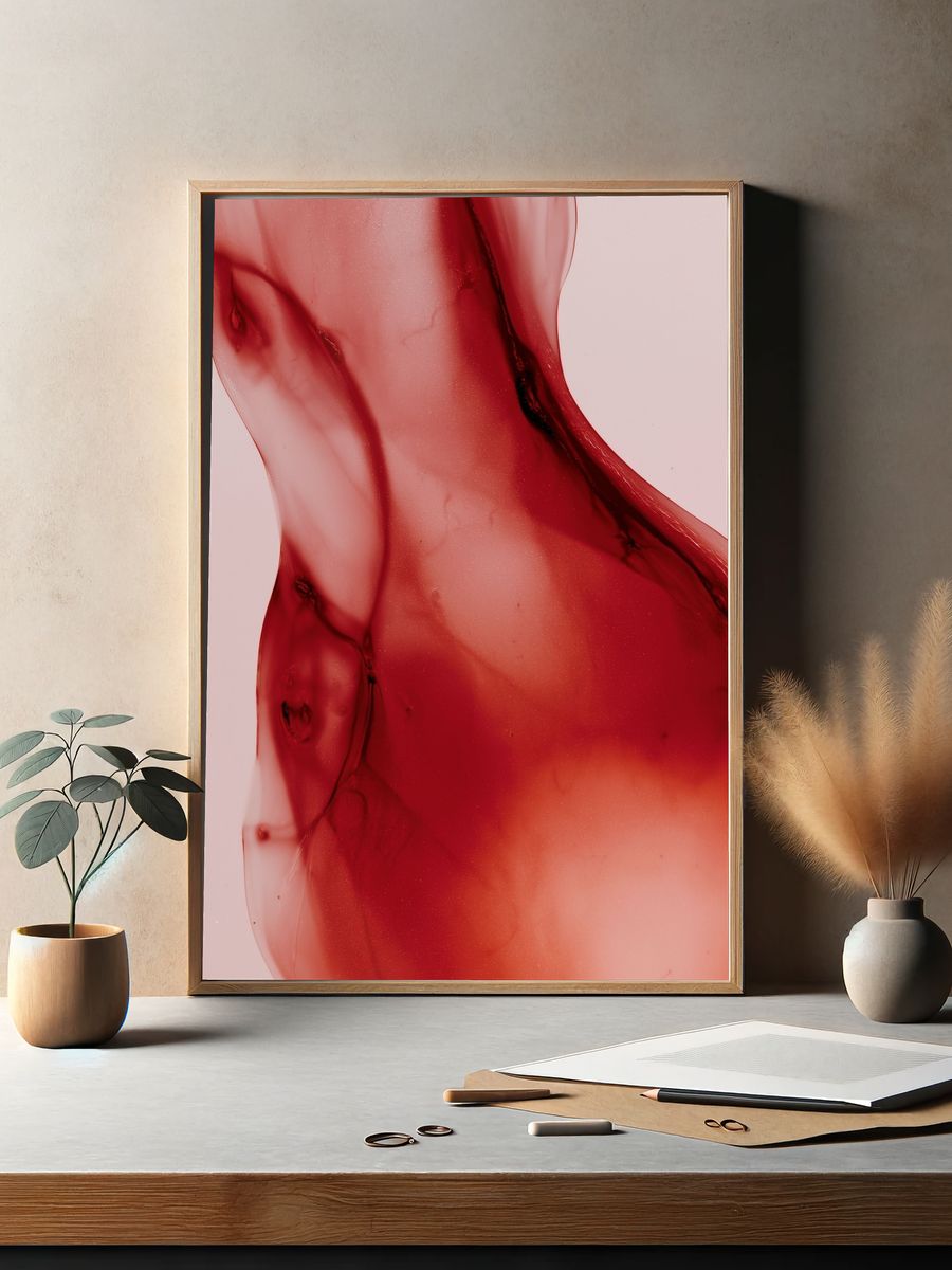 Crimson Fluid Abstract Poster. — room view 2