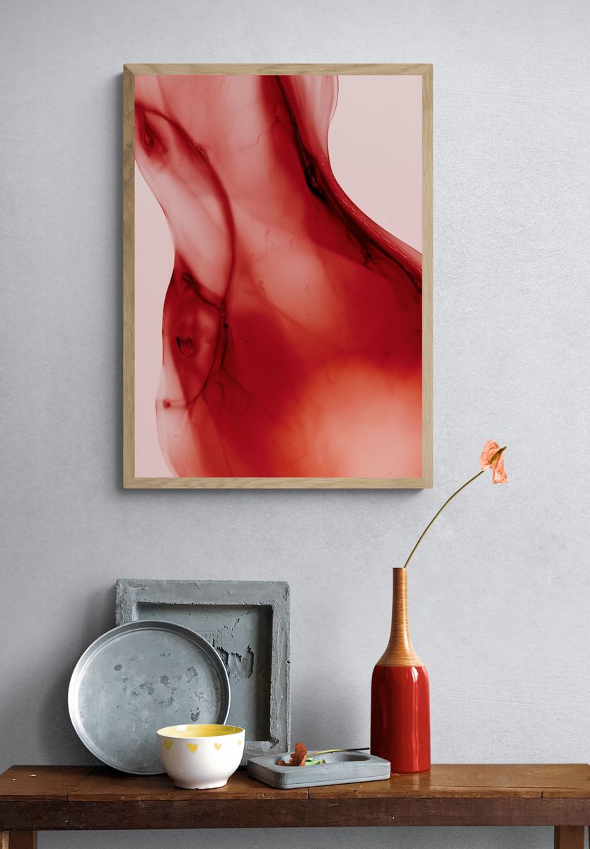 Crimson Fluid Abstract Poster. — room view 3