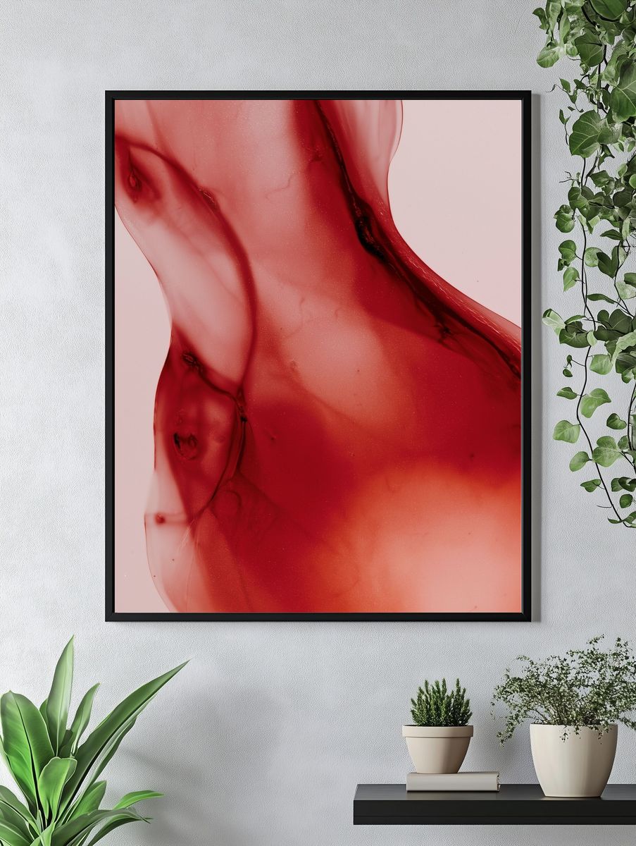 Crimson Fluid Abstract Poster. — room view 4