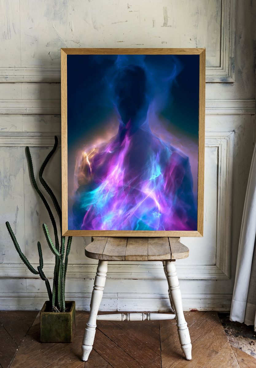 Neon Aura Silhouette Abstract Poster. room preview