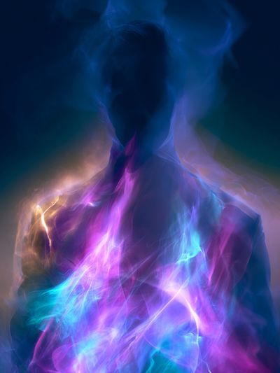 Neon Aura Silhouette Abstract Poster. poster