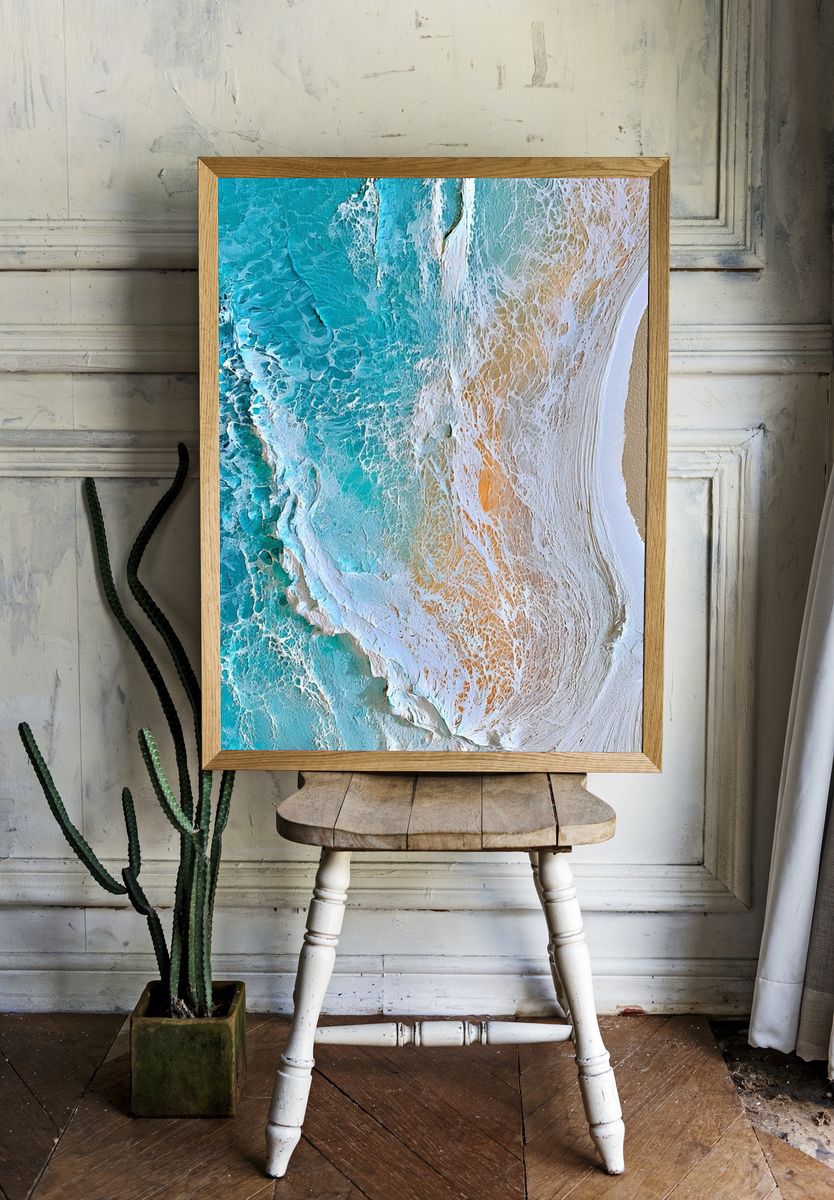 Turquoise Shore Abstract Print. — room view 1
