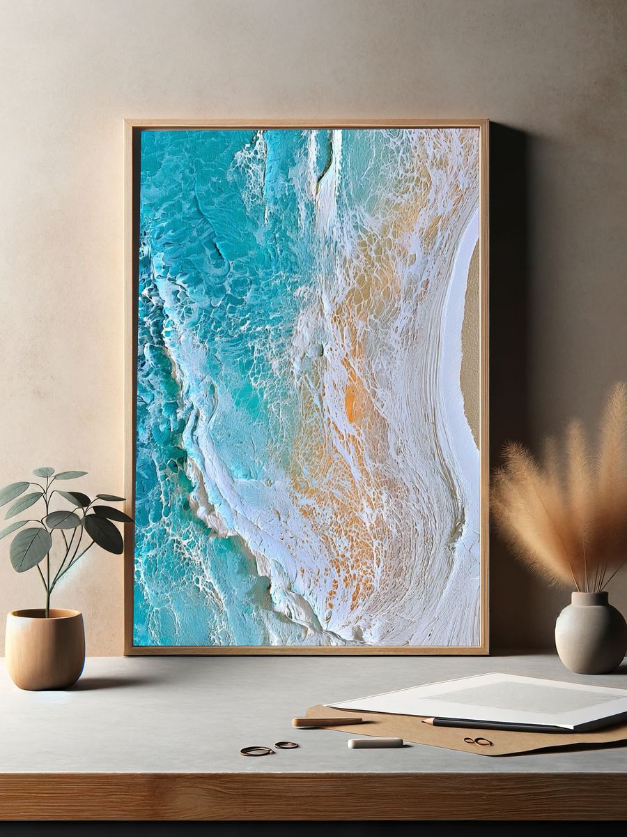 Turquoise Shore Abstract Print. — room view 2