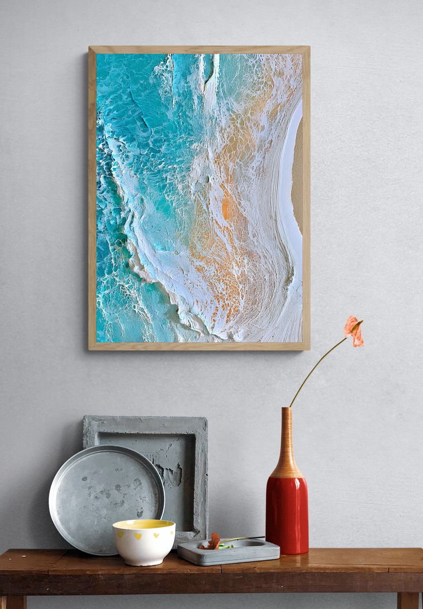 Turquoise Shore Abstract Print. — room view 3