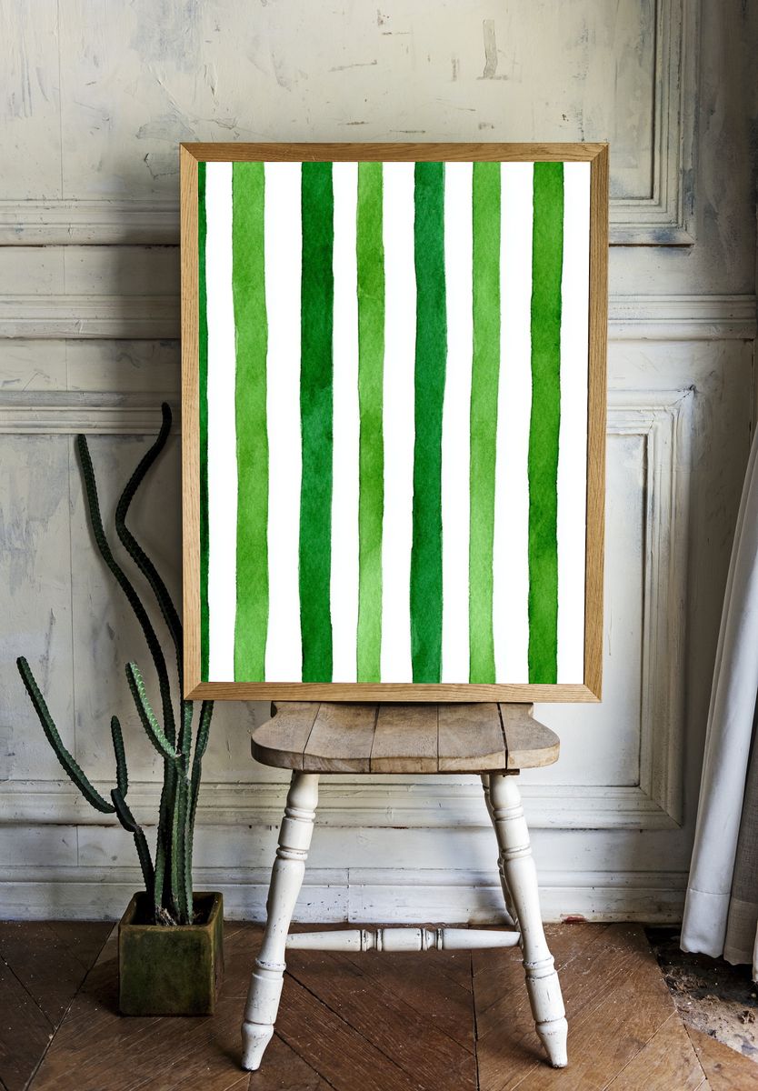 Green Watercolor Stripes Poster. — room view 1