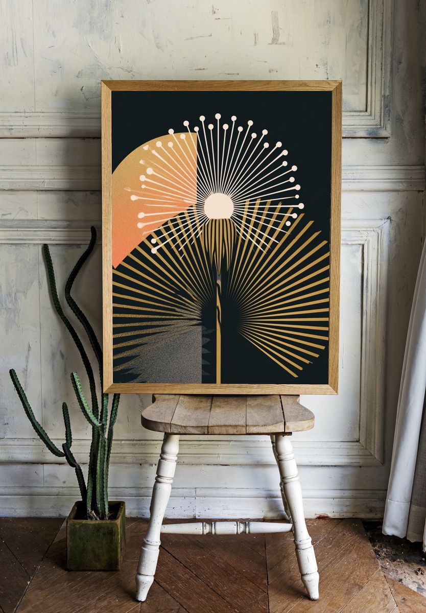 Golden Sunburst Abstract Poster. — room view 1