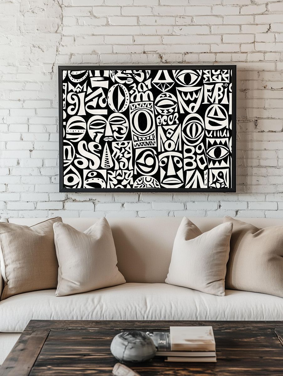Tribal Mask Pattern Abstract Print. — room view 1