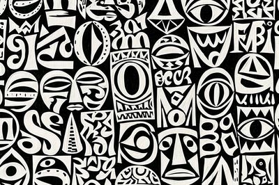 Tribal Mask Pattern Abstract Print.
