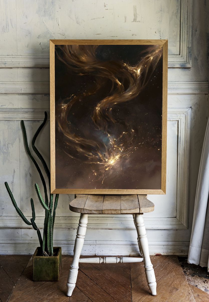 Golden Nebula Abstract Poster. — room view 1