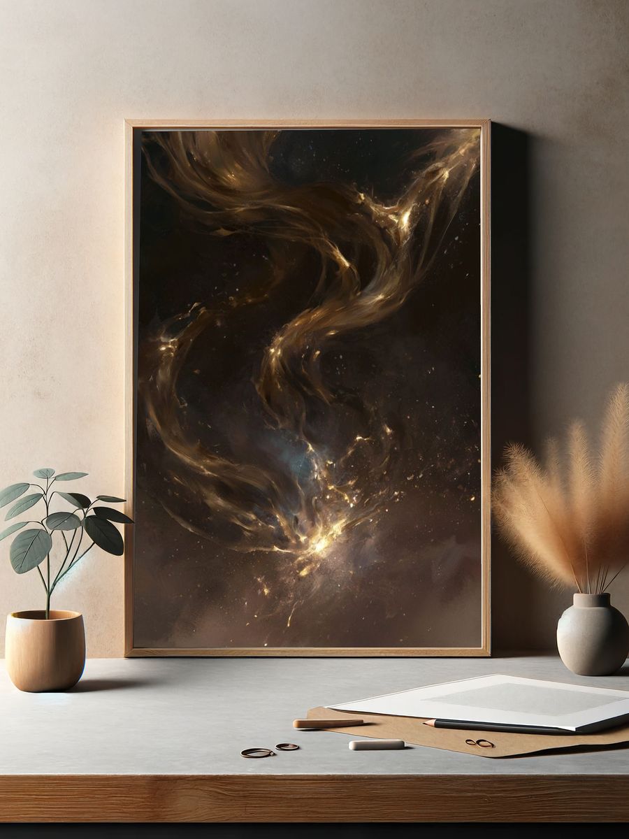 Golden Nebula Abstract Poster. — room view 2