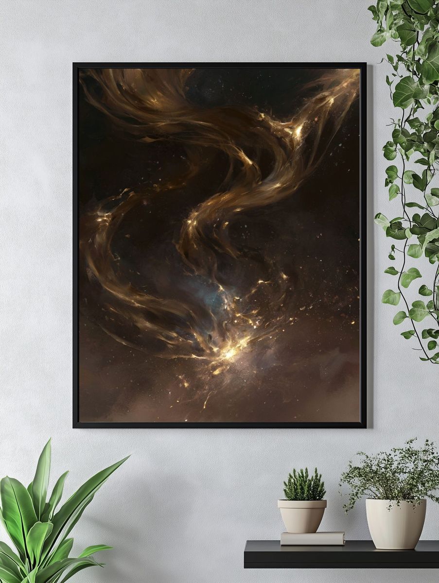 Golden Nebula Abstract Poster. — room view 4