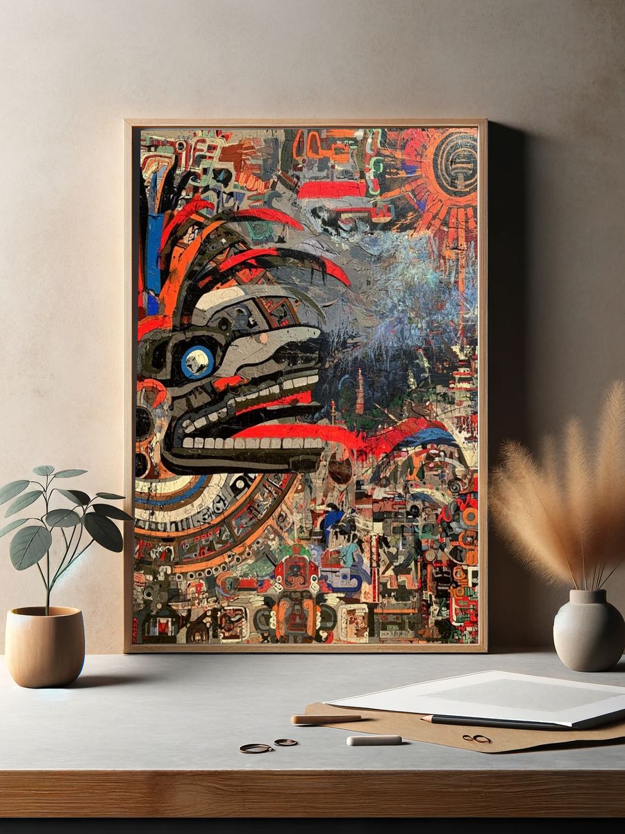 Aztec Sun Mask Abstract Poster. — room view 2