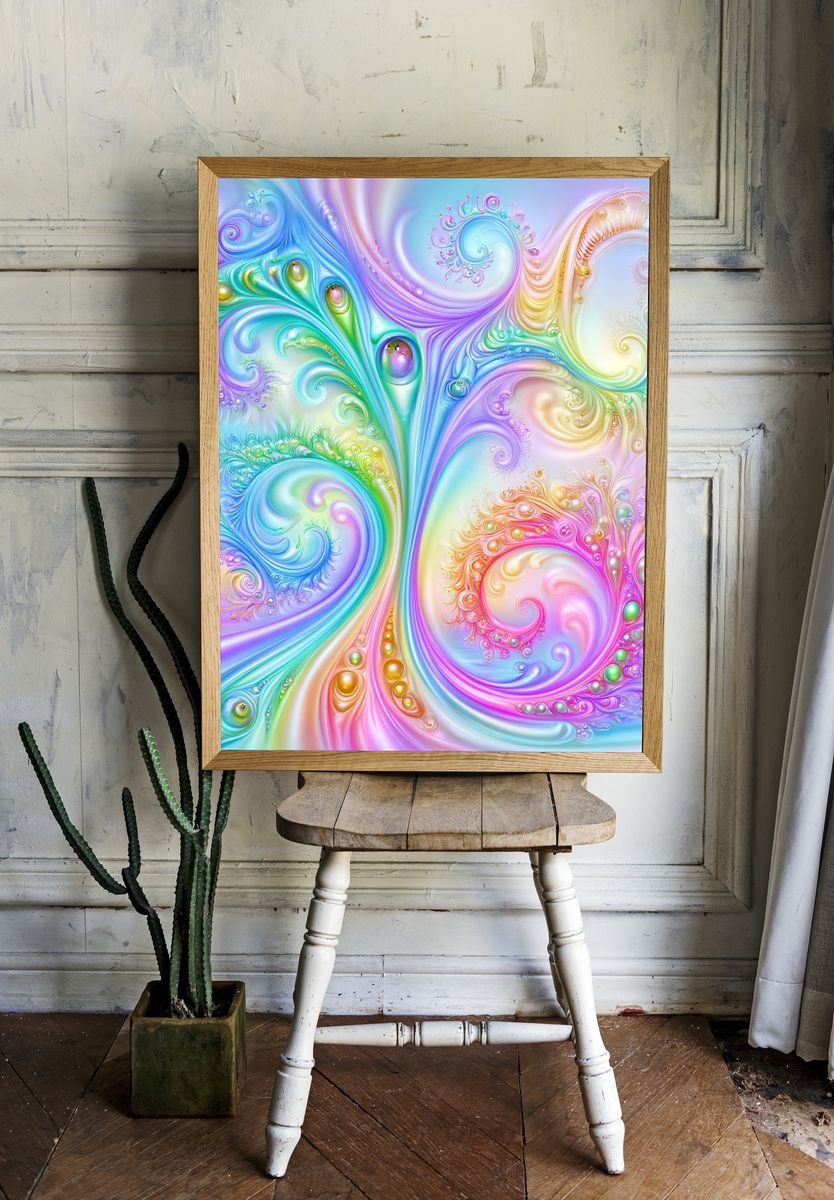 Pastel Fractal Swirls Abstract Poster. — room view 1