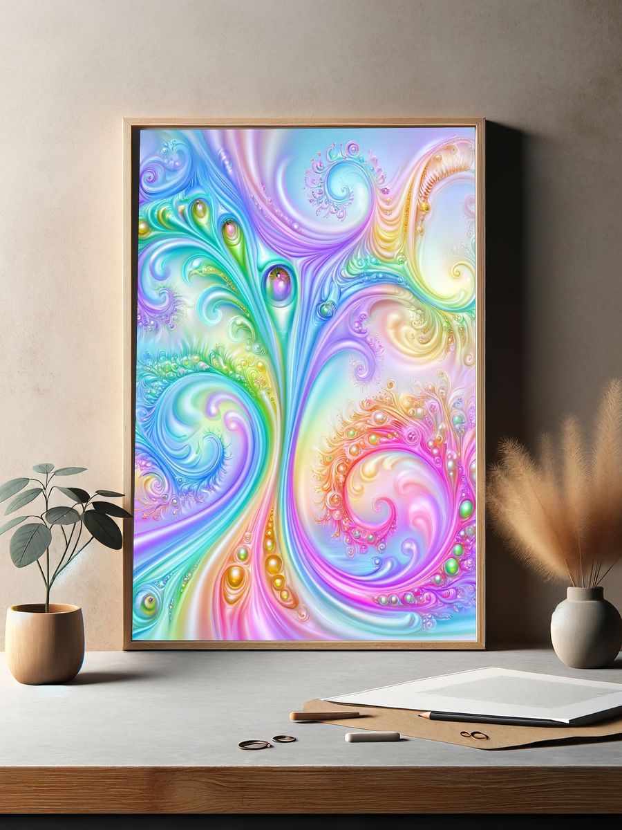 Pastel Fractal Swirls Abstract Poster. — room view 2