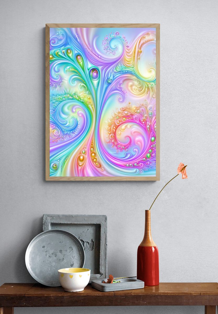 Pastel Fractal Swirls Abstract Poster. — room view 3