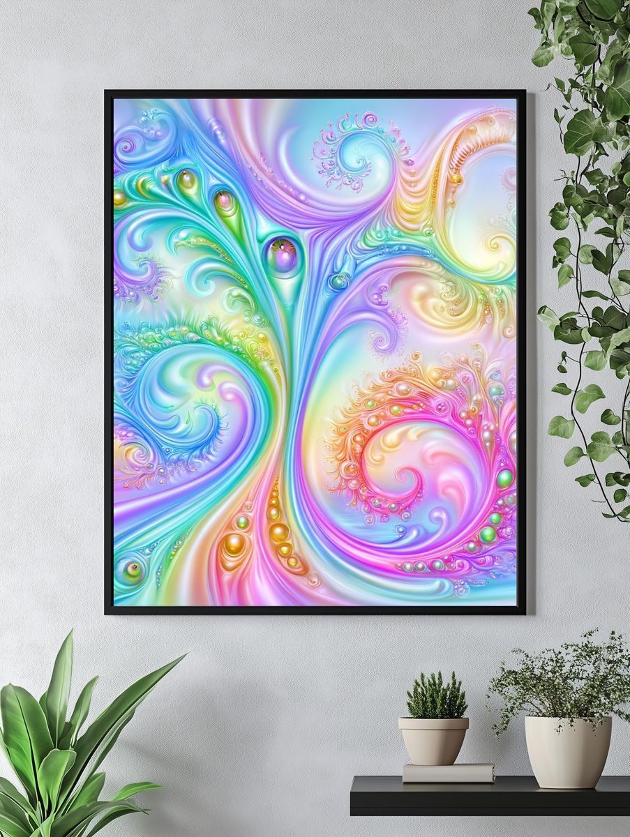 Pastel Fractal Swirls Abstract Poster. — room view 4