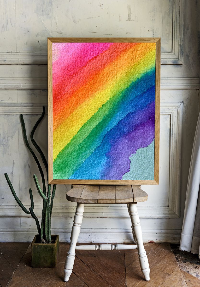 Rainbow Watercolor Abstract Poster. — room view 1