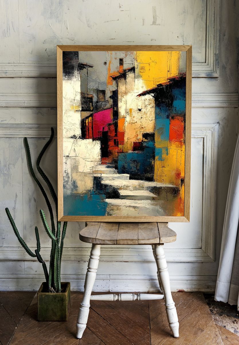 Colorful Abstract Cityscape Poster. — room view 1