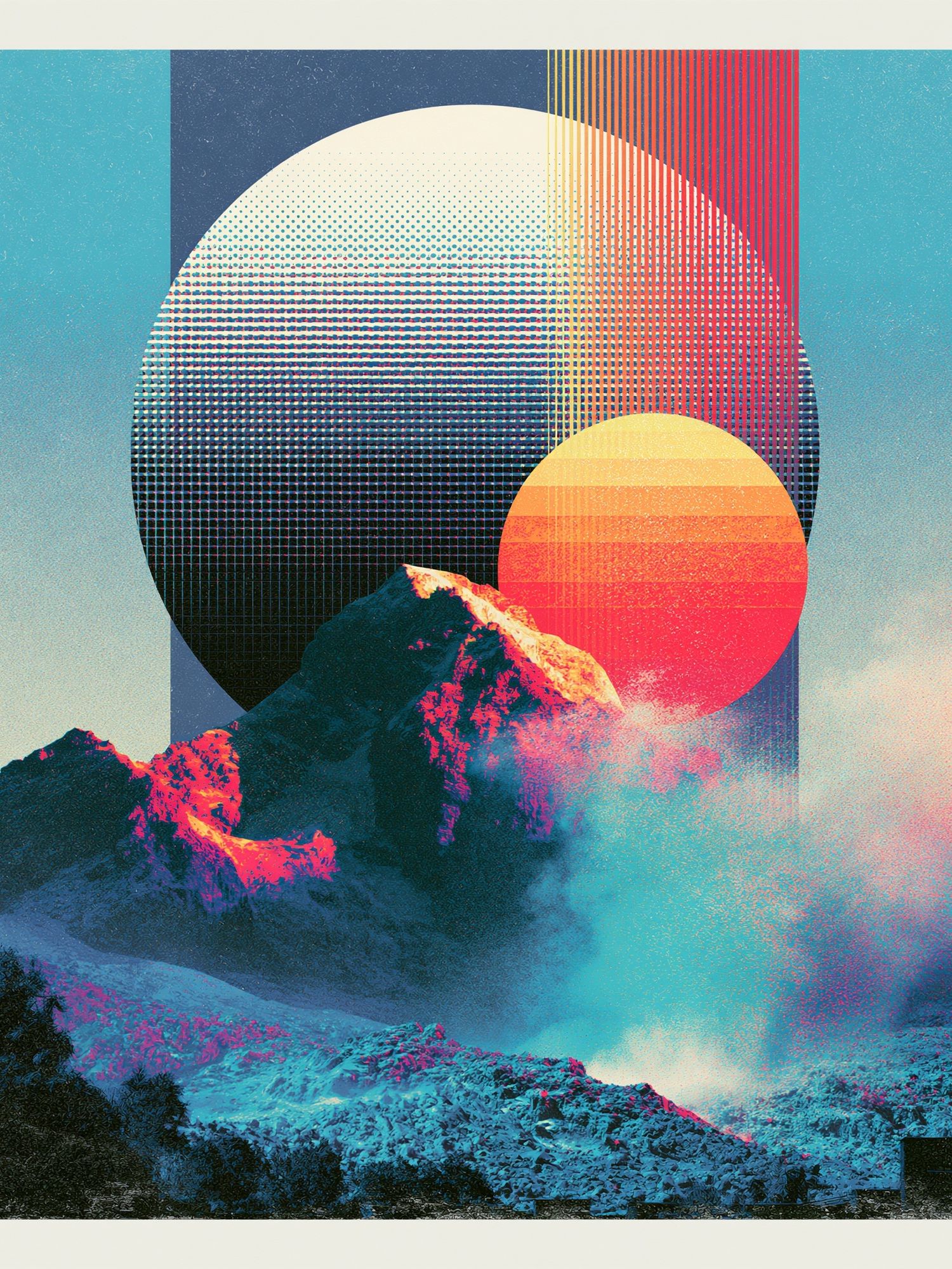 Neon Mountain Sunrise Abstract Print. poster detail