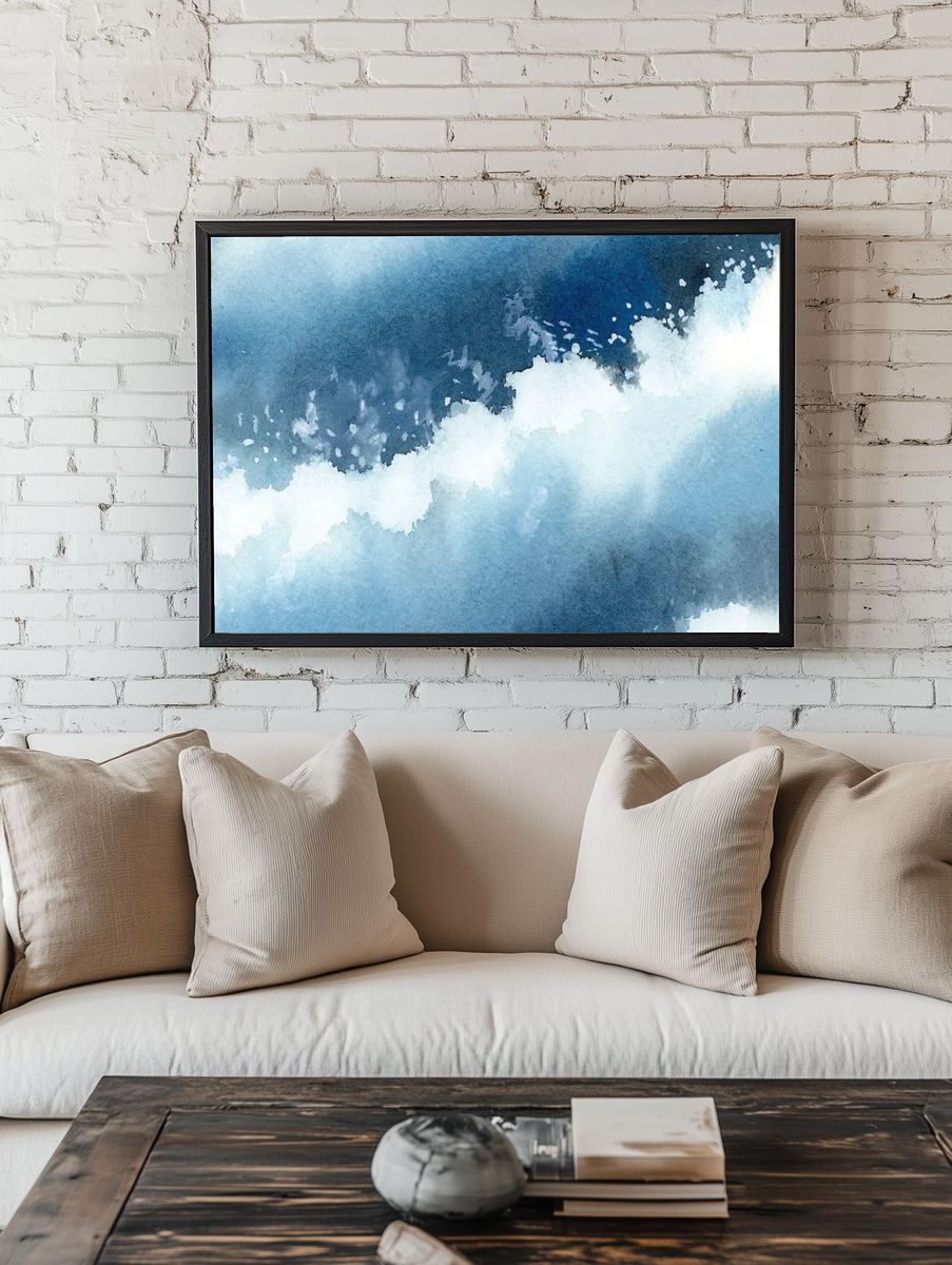 Stormy blue ocean water color. — room view 1