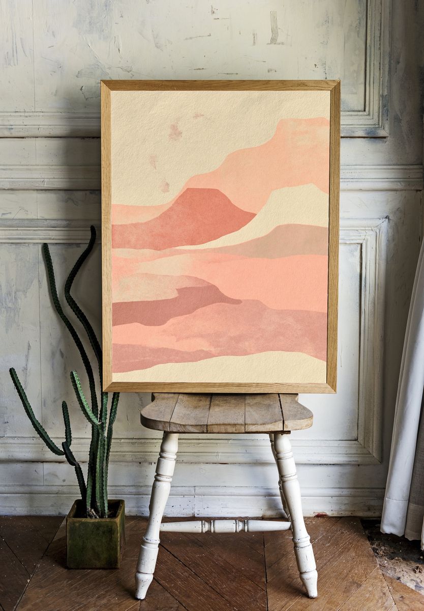 Pastel Desert Layers Abstract Print. room preview