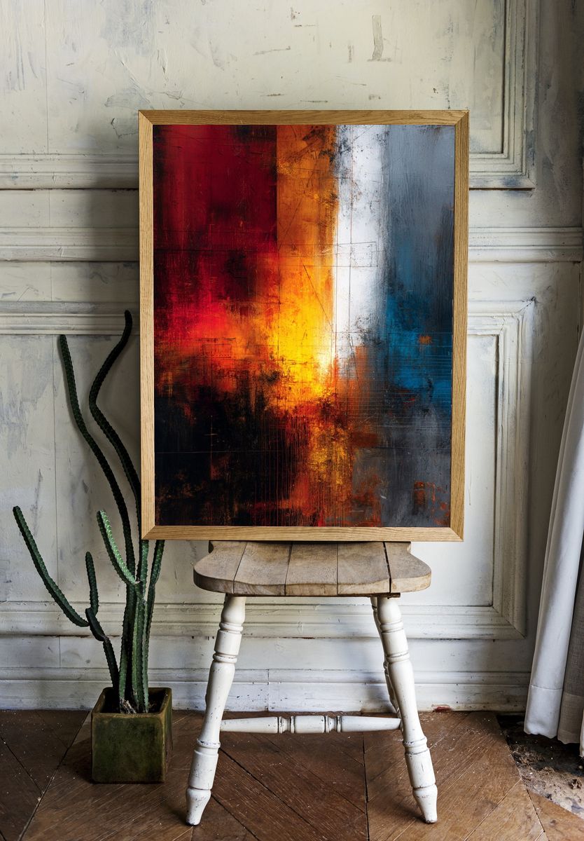 Ember Horizon Abstract Poster room preview