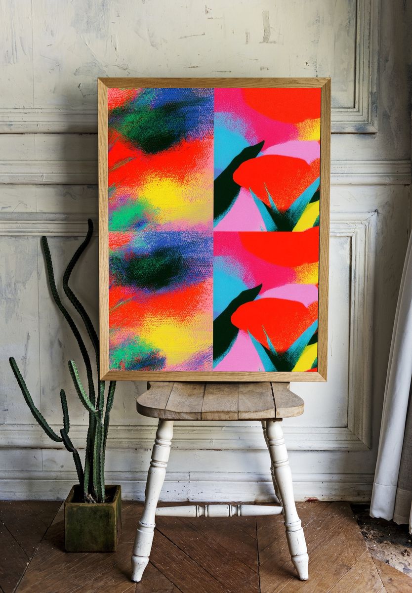 Neon Floral Abstract Poster. — room view 1
