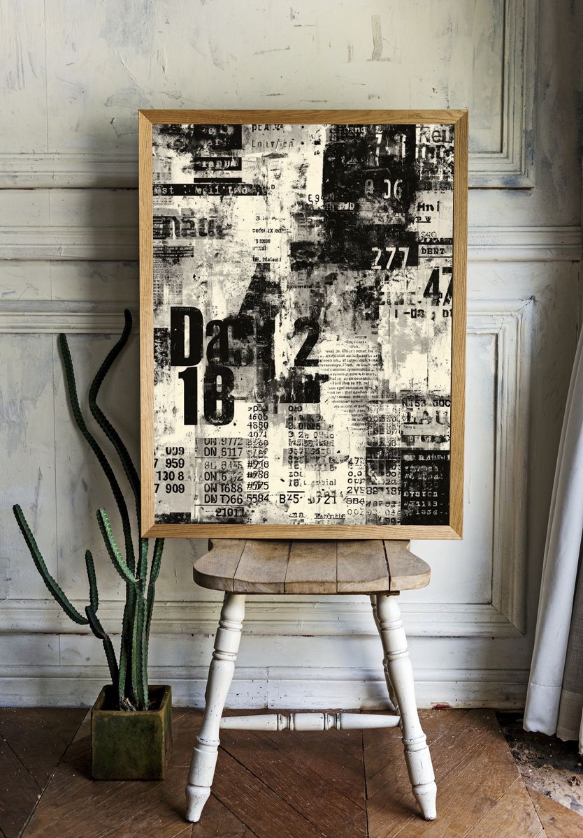 Grunge Number Collage Poster. — room view 1